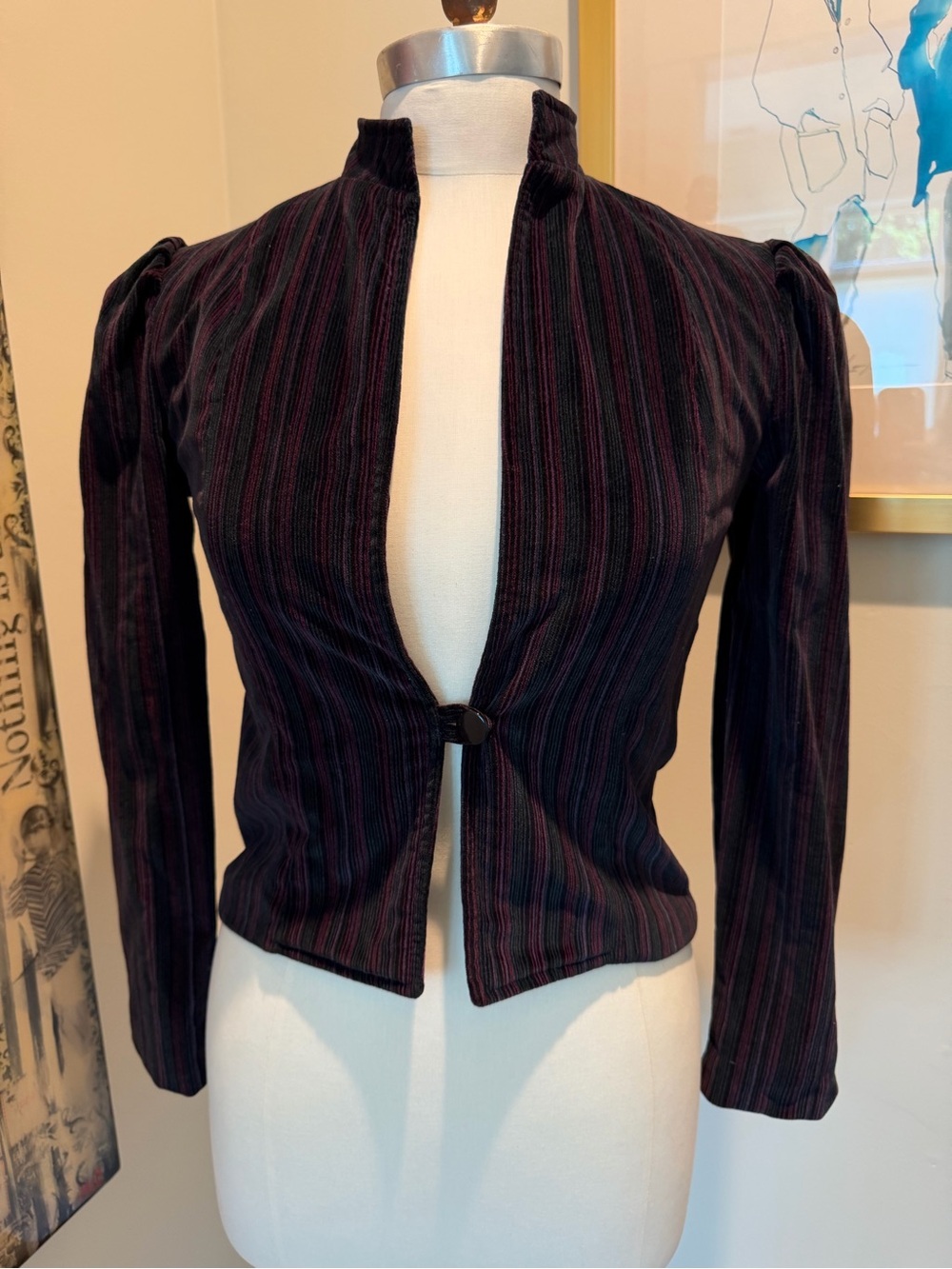 Vintage Laurence Women's Purple & Blue Pinstripe Fitted Blazer